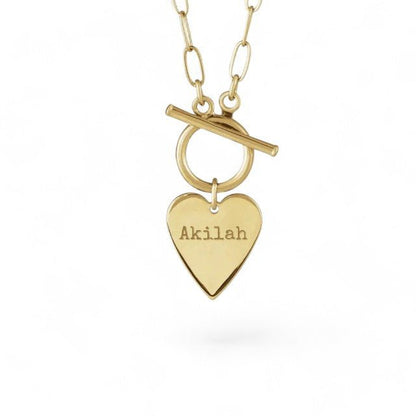 14k Yellow Engravable Heart Toggle 18" Necklace - ALIZETI FINE