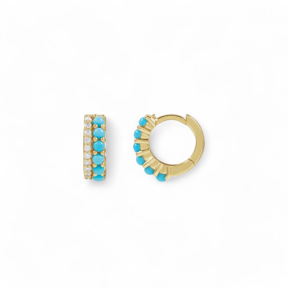 Classic Diamond & Turquoise Huggie Hoop, by Alizeti Fine