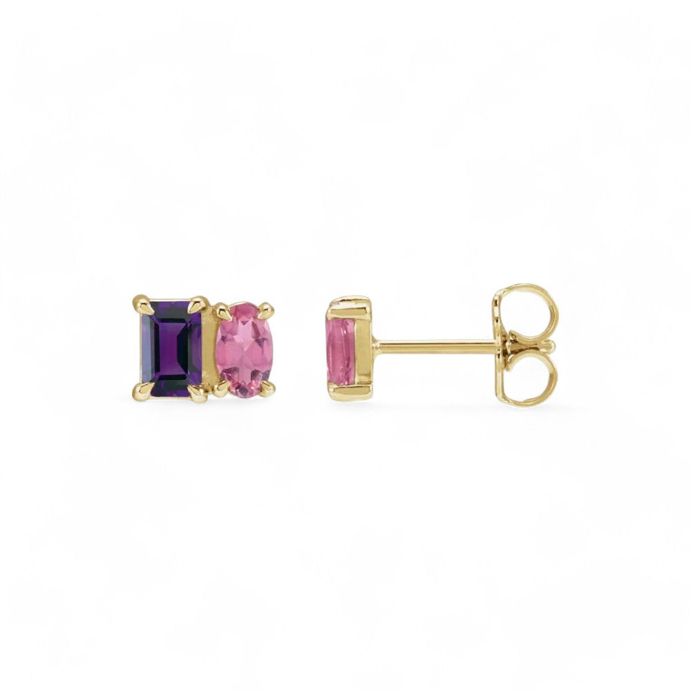 Leena 14k Natural Amethyst & Natural Pink Tourmaline Earrings, by Alizeti Fine