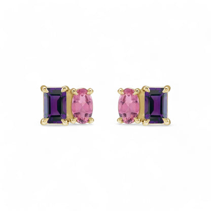 Leena 14k Natural Amethyst & Natural Pink Tourmaline Earrings, by Alizeti Fine