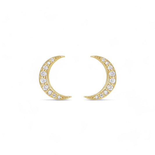 Natural Diamond Crescent Moon Stud Earrings