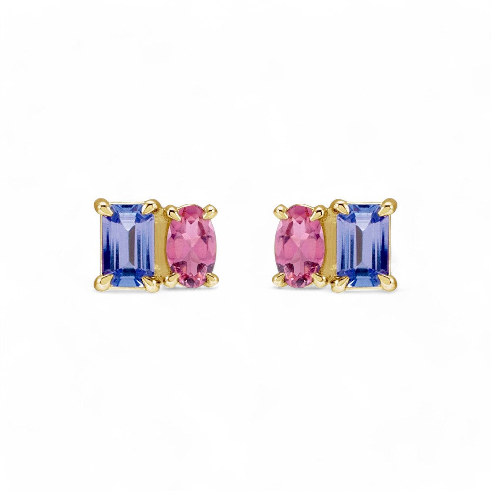 Teena 14k Natural Tanzanite & Natural Pink Tourmaline Earrings, by Alizeti Fine