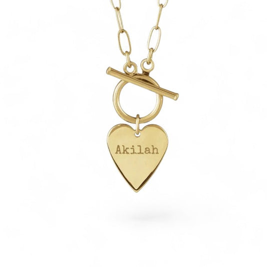 14k Yellow Engravable Heart Toggle 18" Necklace