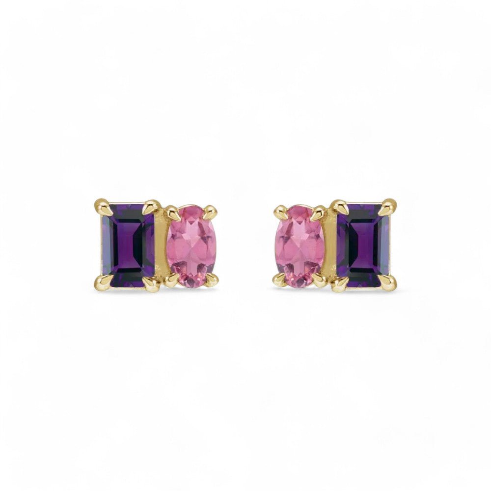 Leena 14k Natural Amethyst & Natural Pink Tourmaline Earrings, by Alizeti Fine - ALIZETI FINE