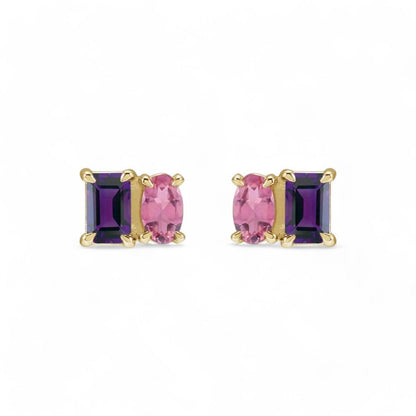 Leena 14k Natural Amethyst & Natural Pink Tourmaline Earrings, by Alizeti Fine - ALIZETI FINE