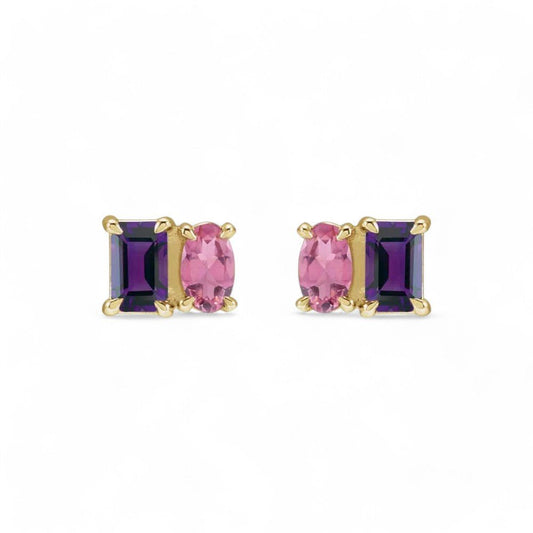 Leena 14k Natural Amethyst & Natural Pink Tourmaline Earrings, by Alizeti Fine - ALIZETI FINE