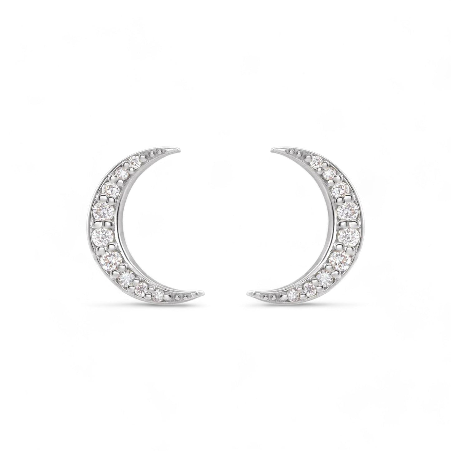 Natural Diamond Crescent Moon Stud Earrings - ALIZETI FINE