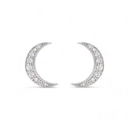 Natural Diamond Crescent Moon Stud Earrings - ALIZETI FINE