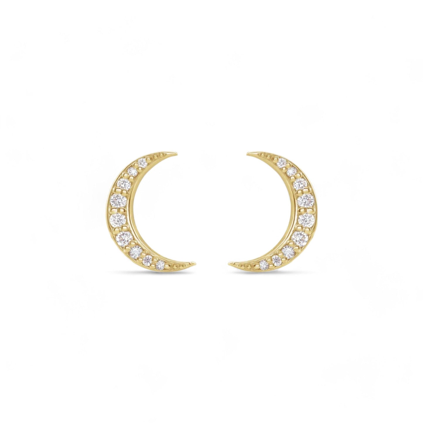 Natural Diamond Crescent Moon Stud Earrings - ALIZETI FINE