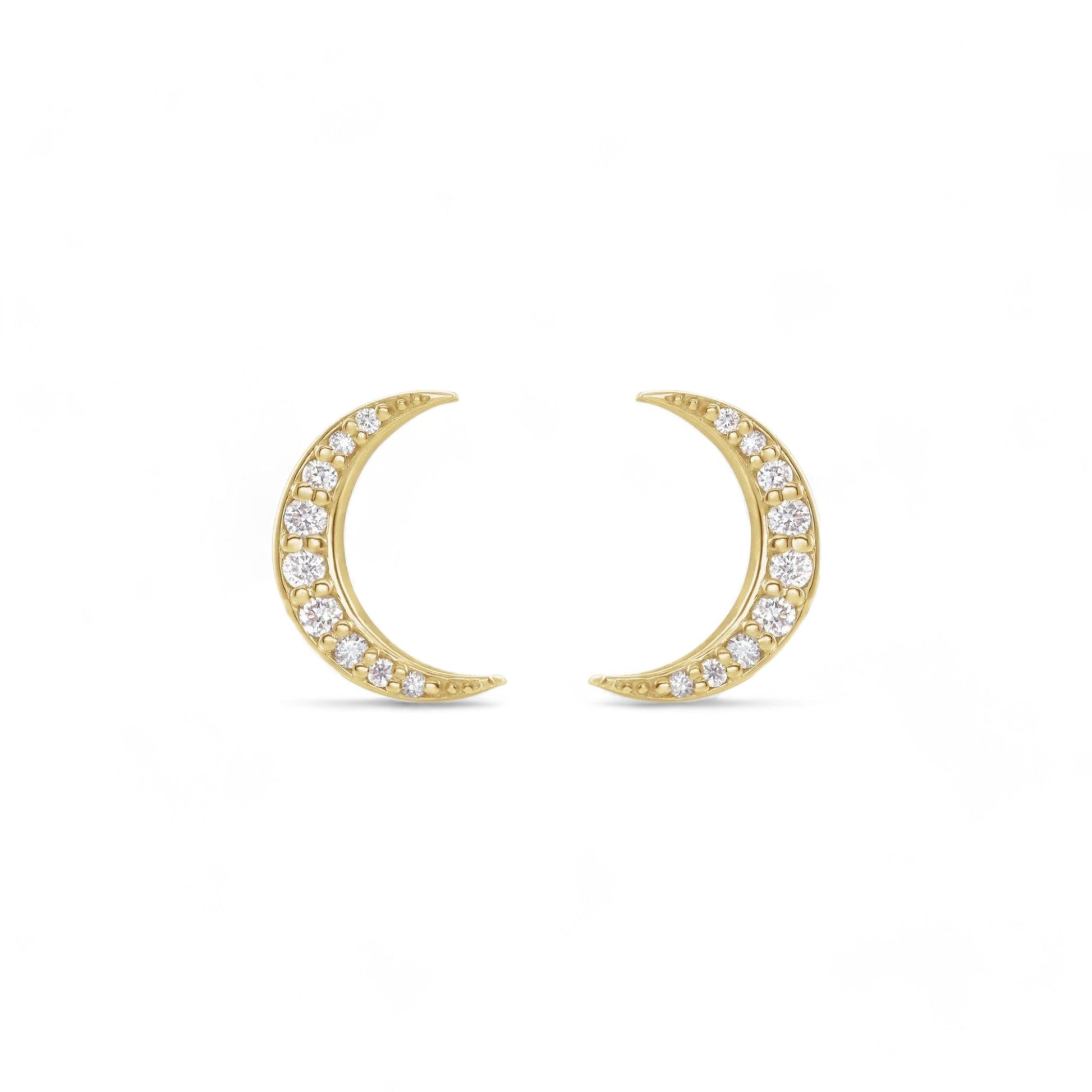 Natural Diamond Crescent Moon Stud Earrings - ALIZETI FINE