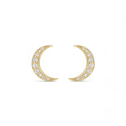 Natural Diamond Crescent Moon Stud Earrings - ALIZETI FINE