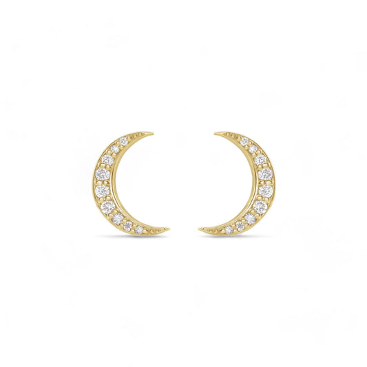 Natural Diamond Crescent Moon Stud Earrings - ALIZETI FINE