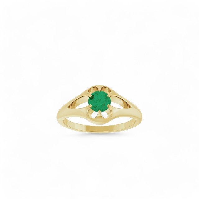 Natural Emerald Belcher Ring - ALIZETI FINE