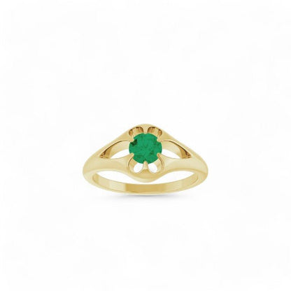 Natural Emerald Belcher Ring - ALIZETI FINE