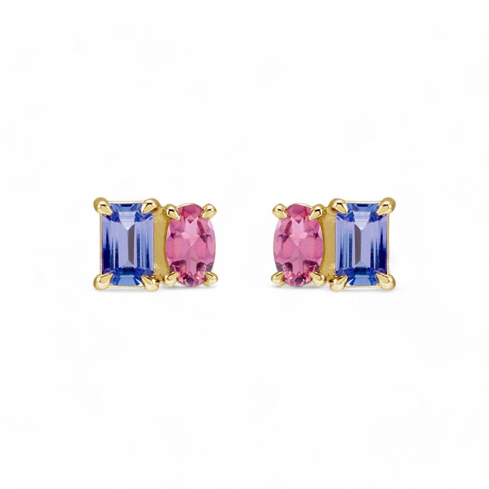 Teena 14k Natural Tanzanite & Natural Pink Tourmaline Earrings, by Alizeti Fine - ALIZETI FINE