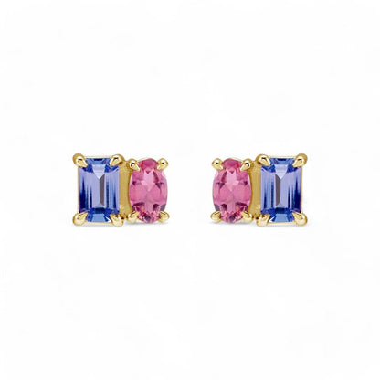 Teena 14k Natural Tanzanite & Natural Pink Tourmaline Earrings, by Alizeti Fine - ALIZETI FINE