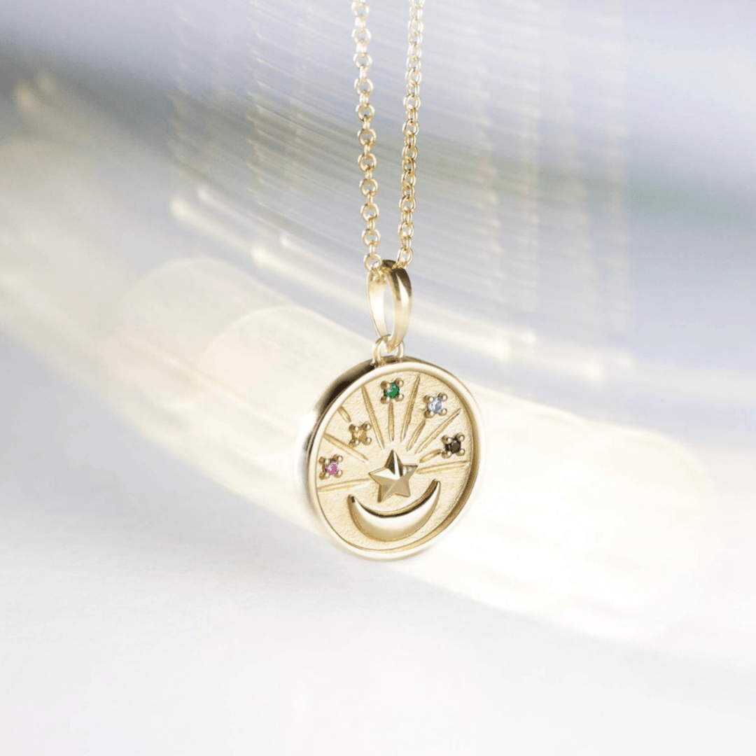 Gemstone Celestial Coin Necklace - ALIZETI FINE